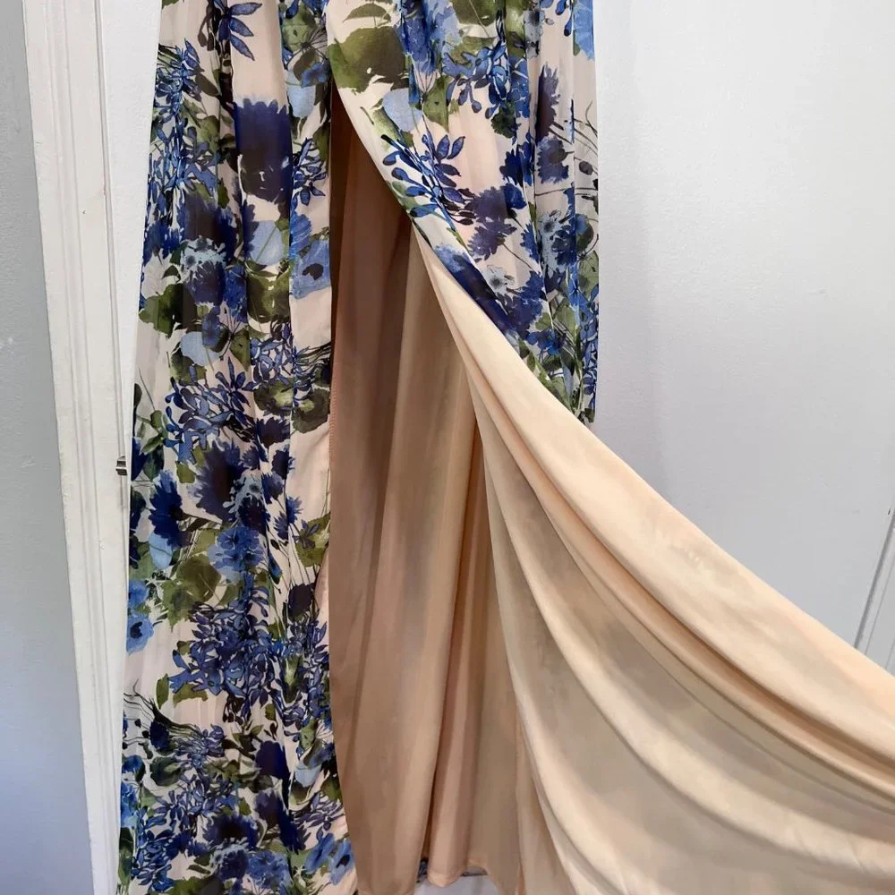 Lulus cream blue sweet‎ symphony cocktail dress size S